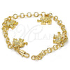 Pulsera de Dije 03.63.1791.07 Oro Laminado, Diseño de Elefante, Diamantado, Tono Dorado (05 MM Thickness, 7 Inches Length)