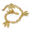 Pulsera de Dije 03.63.1794.07 Oro Laminado, Diseño de Elefante, con Blanca Cristal, Diamantado, Tono Dorado (05 MM Thickness, 7 Inches Length)