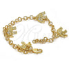 Pulsera de Dije 03.63.1794.07 Oro Laminado, Diseño de Elefante, con Blanca Cristal, Diamantado, Tono Dorado (05 MM Thickness, 7 Inches Length)