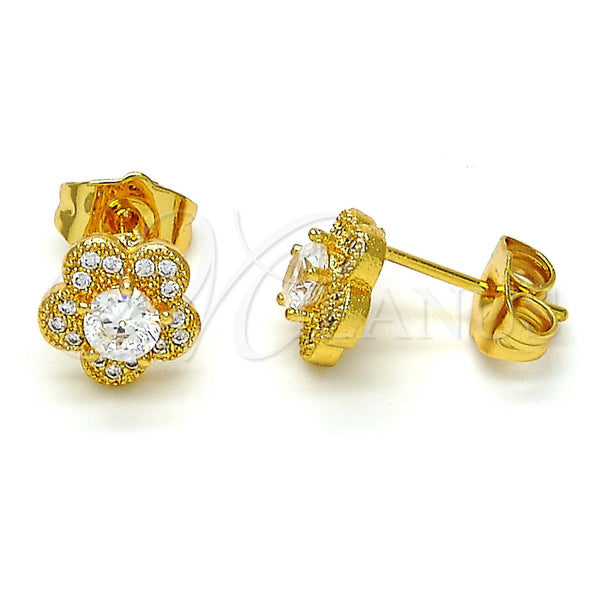 Arete Dormilona 02.282.0002 Oro Laminado, Diseño de Flor, con Blanca Micro Pave and Blanca Zirconia Cubica, Pulido, Tono Dorado