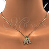 Juego de Arete y Dije de Adulto 10.199.0076.2 Oro Laminado, Diseño de Elefante, con Micro Pave Rubi y Blanca, Pulido, Tono Dorado
