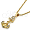 Collares con Dije 04.242.0058.30 Oro Laminado, Diseño de Ancla, con Blanca Cristal, Pulido, Tono Dorado (03 MM Thickness, 30 Inches Length)