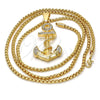 Collares con Dije 04.242.0058.30 Oro Laminado, Diseño de Ancla, con Blanca Cristal, Pulido, Tono Dorado (03 MM Thickness, 30 Inches Length)