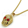 Collares con Dije 04.242.0059.30 Oro Laminado, Diseño de Calavera, con Granate Cristal, Pulido, Tono Dorado (03 MM Thickness, 30 Inches Length)