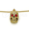 Collares con Dije 04.242.0059.30 Oro Laminado, Diseño de Calavera, con Granate Cristal, Pulido, Tono Dorado (03 MM Thickness, 30 Inches Length)