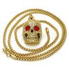Collares con Dije 04.242.0059.30 Oro Laminado, Diseño de Calavera, con Granate Cristal, Pulido, Tono Dorado (03 MM Thickness, 30 Inches Length)