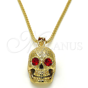Collares con Dije 04.242.0059.30 Oro Laminado, Diseño de Calavera, con Granate Cristal, Pulido, Tono Dorado (03 MM Thickness, 30 Inches Length)