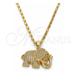 Collares con Dije 04.199.0005.20 Oro Laminado, Diseño de Elefante, con Blanca and Rubi Micro Pave, Pulido, Tono Dorado (02 MM Thickness, 20 Inches Length)