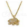 Collares con Dije 04.199.0005.20 Oro Laminado, Diseño de Elefante, con Blanca and Rubi Micro Pave, Pulido, Tono Dorado (02 MM Thickness, 20 Inches Length)