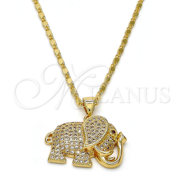 Collares con Dije 04.199.0005.20 Oro Laminado, Diseño de Elefante, con Blanca and Rubi Micro Pave, Pulido, Tono Dorado (02 MM Thickness, 20 Inches Length)