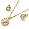 Juego de Arete y Dije de Adulto 10.199.0086 Oro Laminado, Diseño de Flor, con Blanca Zirconia Cubica, Pulido, Tono Dorado