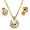 Juego de Arete y Dije de Adulto 10.199.0086 Oro Laminado, Diseño de Flor, con Blanca Zirconia Cubica, Pulido, Tono Dorado