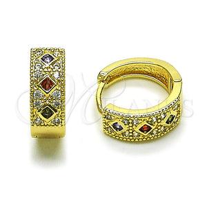 Argolla Huggie 02.210.0056.15 Oro Laminado, con Multicolor Zirconia Cubica and Blanca Micro Pave, Pulido, Tono Dorado