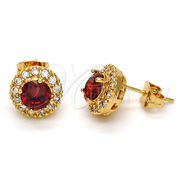 Arete Dormilona 02.213.0022 Oro Laminado, Diseño de Cluster, con Granate and Blanca Zirconia Cubica, Pulido, Tono Dorado