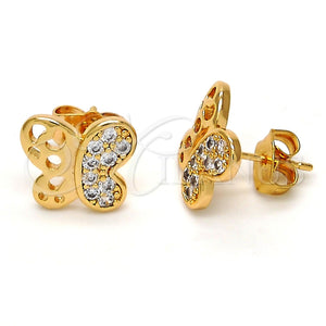 Arete Dormilona 02.260.0014 Oro Laminado, Diseño de Mariposa, con Blanca Micro Pave, Pulido, Tono Dorado