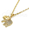 Collares con Dije 04.199.0004.20 Oro Laminado, Diseño de Elefante, con Blanca and Rubi Micro Pave, Pulido, Tono Dorado (02 MM Thickness, 20 Inches Length)