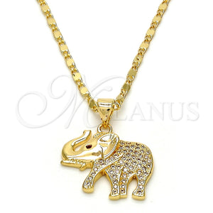 Collares con Dije 04.199.0004.20 Oro Laminado, Diseño de Elefante, con Blanca and Rubi Micro Pave, Pulido, Tono Dorado (02 MM Thickness, 20 Inches Length)