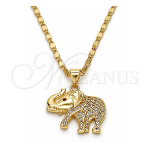 Collares con Dije 04.199.0004.20 Oro Laminado, Diseño de Elefante, con Blanca and Rubi Micro Pave, Pulido, Tono Dorado (02 MM Thickness, 20 Inches Length)