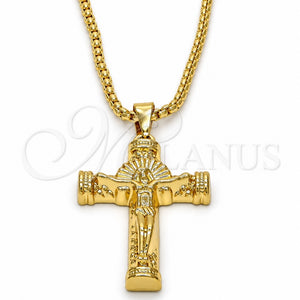 Collares con Dije 04.242.0062.30 Oro Laminado, Diseño de Crucifijo, Pulido, Tono Dorado (03 MM Thickness, 30 Inches Length)