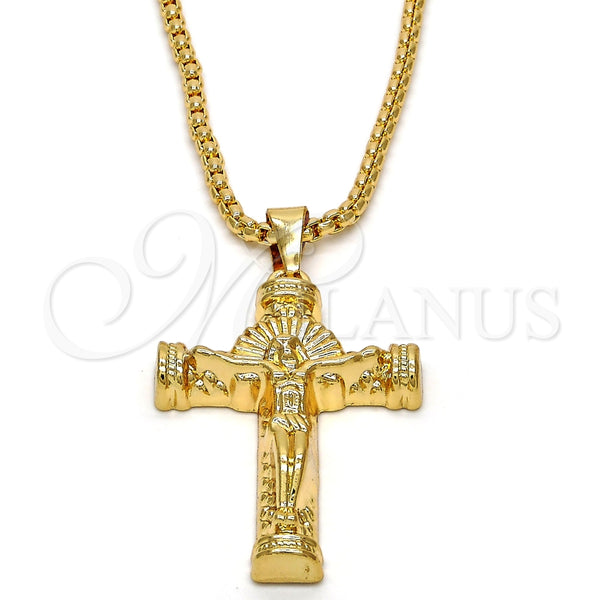 Collares con Dije 04.242.0062.30 Oro Laminado, Diseño de Crucifijo, Pulido, Tono Dorado (03 MM Thickness, 30 Inches Length)