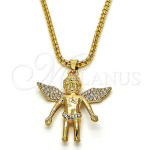 Collares con Dije 04.242.0066.30 Oro Laminado, Diseño de Angel, con Blanca Cristal, Pulido, Tono Dorado (03 MM Thickness, 30 Inches Length)