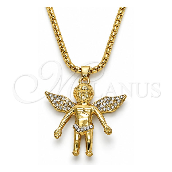 Collares con Dije 04.242.0066.30 Oro Laminado, Diseño de Angel, con Blanca Cristal, Pulido, Tono Dorado (03 MM Thickness, 30 Inches Length)