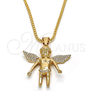 Collares con Dije 04.242.0067.30 Oro Laminado, Diseño de Angel, con Blanca Cristal, Pulido, Tono Dorado (03 MM Thickness, 30 Inches Length)