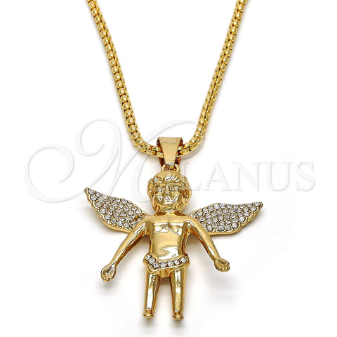 Collares con Dije 04.242.0067.30 Oro Laminado, Diseño de Angel, con Blanca Cristal, Pulido, Tono Dorado (03 MM Thickness, 30 Inches Length)