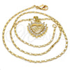 Collares con Dije 04.156.0046.20 Oro Laminado, Diseño de Corazón, con Blanca Micro Pave, Pulido, Tono Dorado (02 MM Thickness, 20 Inches Length)
