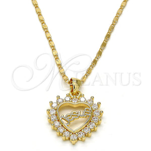 Collares con Dije 04.156.0046.20 Oro Laminado, Diseño de Corazón, con Blanca Micro Pave, Pulido, Tono Dorado (02 MM Thickness, 20 Inches Length)