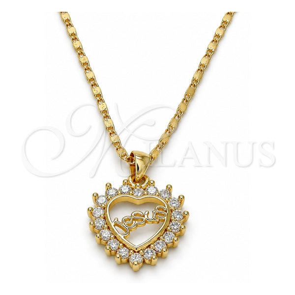 Collares con Dije 04.156.0046.20 Oro Laminado, Diseño de Corazón, con Blanca Micro Pave, Pulido, Tono Dorado (02 MM Thickness, 20 Inches Length)