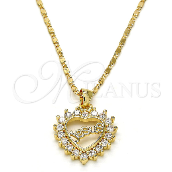 Collares con Dije 04.156.0046.20 Oro Laminado, Diseño de Corazón, con Blanca Micro Pave, Pulido, Tono Dorado (02 MM Thickness, 20 Inches Length)