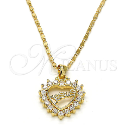 Collares con Dije 04.156.0046.20 Oro Laminado, Diseño de Corazón, con Blanca Micro Pave, Pulido, Tono Dorado (02 MM Thickness, 20 Inches Length)