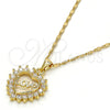 Collares con Dije 04.156.0047.20 Oro Laminado, Diseño de Corazón y Amor, con Blanca Micro Pave, Pulido, Tono Dorado (02 MM Thickness, 20 Inches Length)