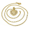 Collares con Dije 04.156.0047.20 Oro Laminado, Diseño de Corazón y Amor, con Blanca Micro Pave, Pulido, Tono Dorado (02 MM Thickness, 20 Inches Length)