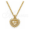 Collares con Dije 04.156.0047.20 Oro Laminado, Diseño de Corazón y Amor, con Blanca Micro Pave, Pulido, Tono Dorado (02 MM Thickness, 20 Inches Length)