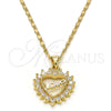 Collares con Dije 04.156.0047.20 Oro Laminado, Diseño de Corazón y Amor, con Blanca Micro Pave, Pulido, Tono Dorado (02 MM Thickness, 20 Inches Length)