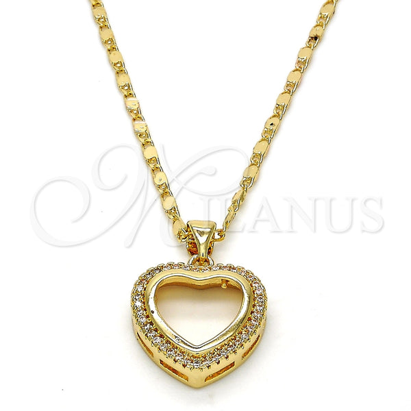 Collares con Dije 04.156.0060.20 Oro Laminado, Diseño de Corazón, con Blanca Micro Pave, Pulido, Tono Dorado (02 MM Thickness, 20 Inches Length)