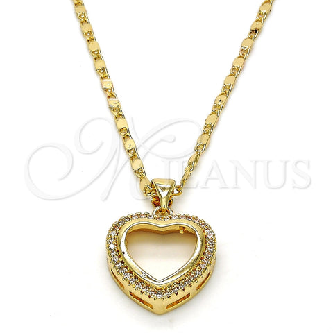 Collares con Dije 04.156.0060.20 Oro Laminado, Diseño de Corazón, con Blanca Micro Pave, Pulido, Tono Dorado (02 MM Thickness, 20 Inches Length)