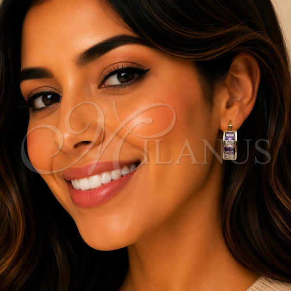 Argolla Pequeña 02.185.0001.5.20 Oro Laminado, con Zirconia Cubica Amatista y Blanca, Pulido, Tono Dorado