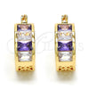 Argolla Pequeña 02.185.0001.5.20 Oro Laminado, con Zirconia Cubica Amatista y Blanca, Pulido, Tono Dorado