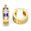 Argolla Pequeña 02.185.0001.5.20 Oro Laminado, con Zirconia Cubica Amatista y Blanca, Pulido, Tono Dorado