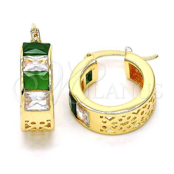 Argolla Pequeña 02.185.0001.7.20 Oro Laminado, con Verde and Blanca Zirconia Cubica, Pulido, Tono Dorado