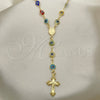 Rosario Mediano 09.63.0107.1.18 Oro Laminado, Diseño de Guadalupe y Crucifijo, Resinado Multicolor, Tono Dorado