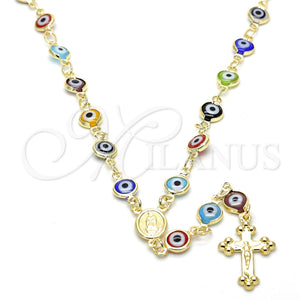 Rosario Mediano 09.63.0107.1.18 Oro Laminado, Diseño de Guadalupe y Crucifijo, Resinado Multicolor, Tono Dorado