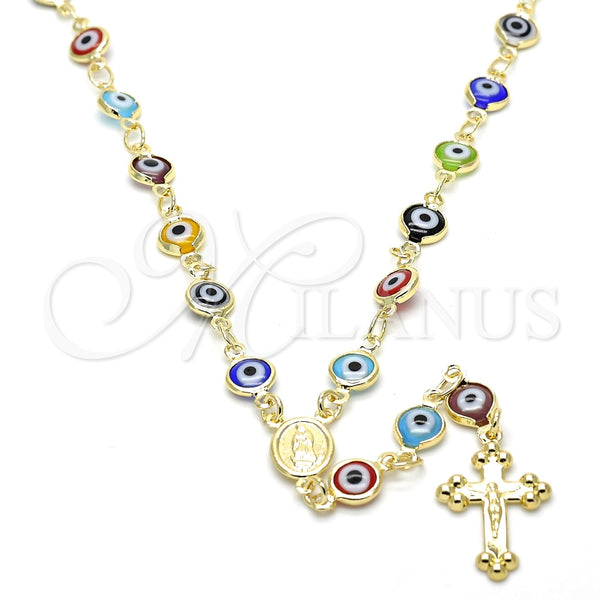 Rosario Mediano 09.63.0107.1.18 Oro Laminado, Diseño de Guadalupe y Crucifijo, Resinado Multicolor, Tono Dorado
