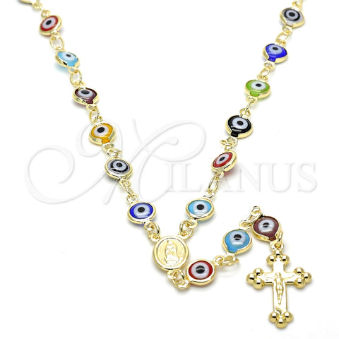 Rosario Mediano 09.63.0107.1.18 Oro Laminado, Diseño de Guadalupe y Crucifijo, Resinado Multicolor, Tono Dorado