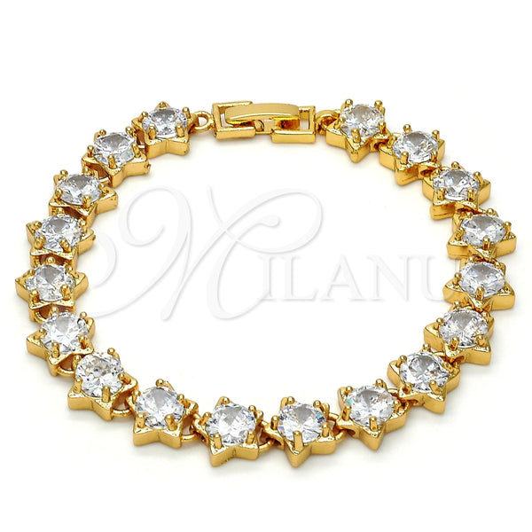 Pulsera Tennis 03.283.0004.07 Oro Laminado, Diseño de Estrella, con Blanca Zirconia Cubica, Pulido, Tono Dorado (09 MM Thickness, 7 Inches Length)