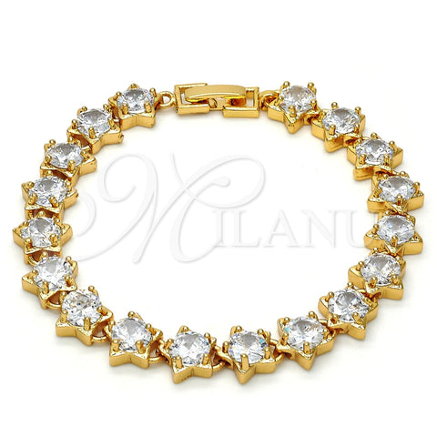 Pulsera Tennis 03.283.0004.07 Oro Laminado, Diseño de Estrella, con Blanca Zirconia Cubica, Pulido, Tono Dorado (09 MM Thickness, 7 Inches Length)