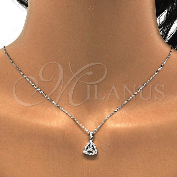 Juego de Arete y Dije de Adulto 10.174.0221 Plata Rodinada, con Zirconia Cubica Blanca y Micro Pave Blanca, Pulido, Rodinado